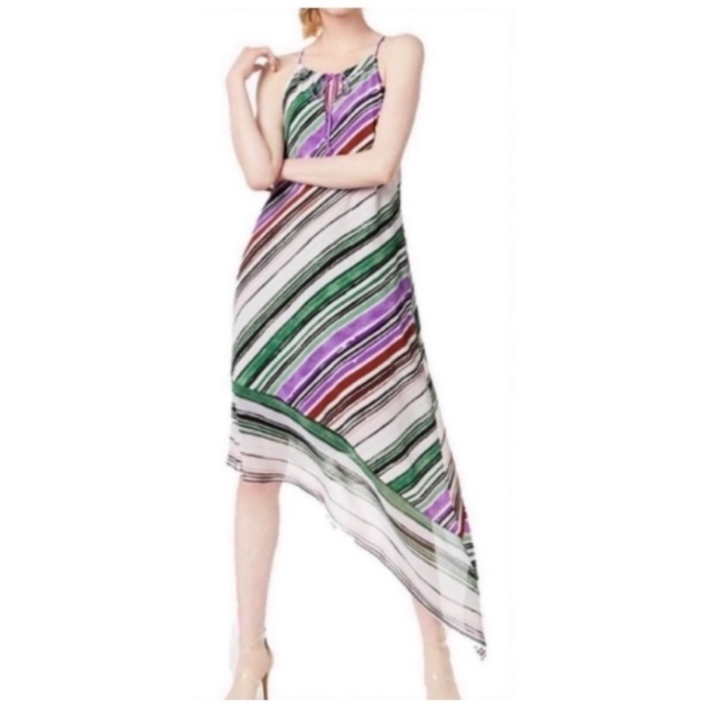 BAR lll PURPLE AND GREEN ASYMMETRICAL SLEEVELESS DRESS SIZE MEDIUM NWT